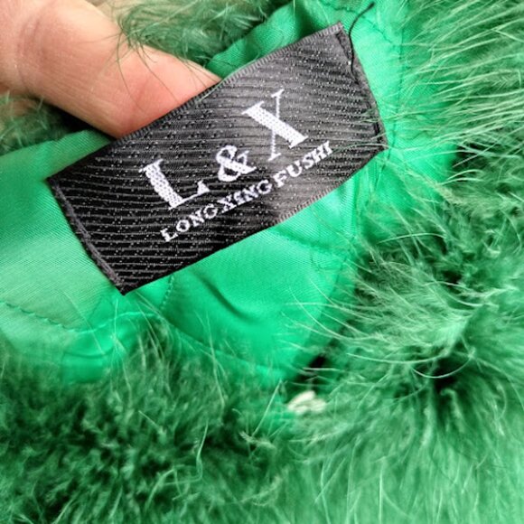 Bold Emerald Green Faux Feather Glam Statement Jacket Coat Holiday Festive XS - Picture 8 of 8